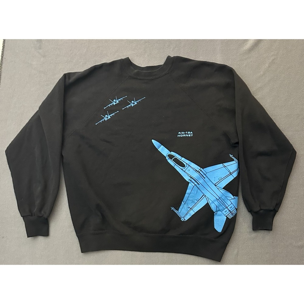Vintage F-14 Tomcat Crewneck Mens XL Black Graphic 90s Faded Top Gun Blackbird
